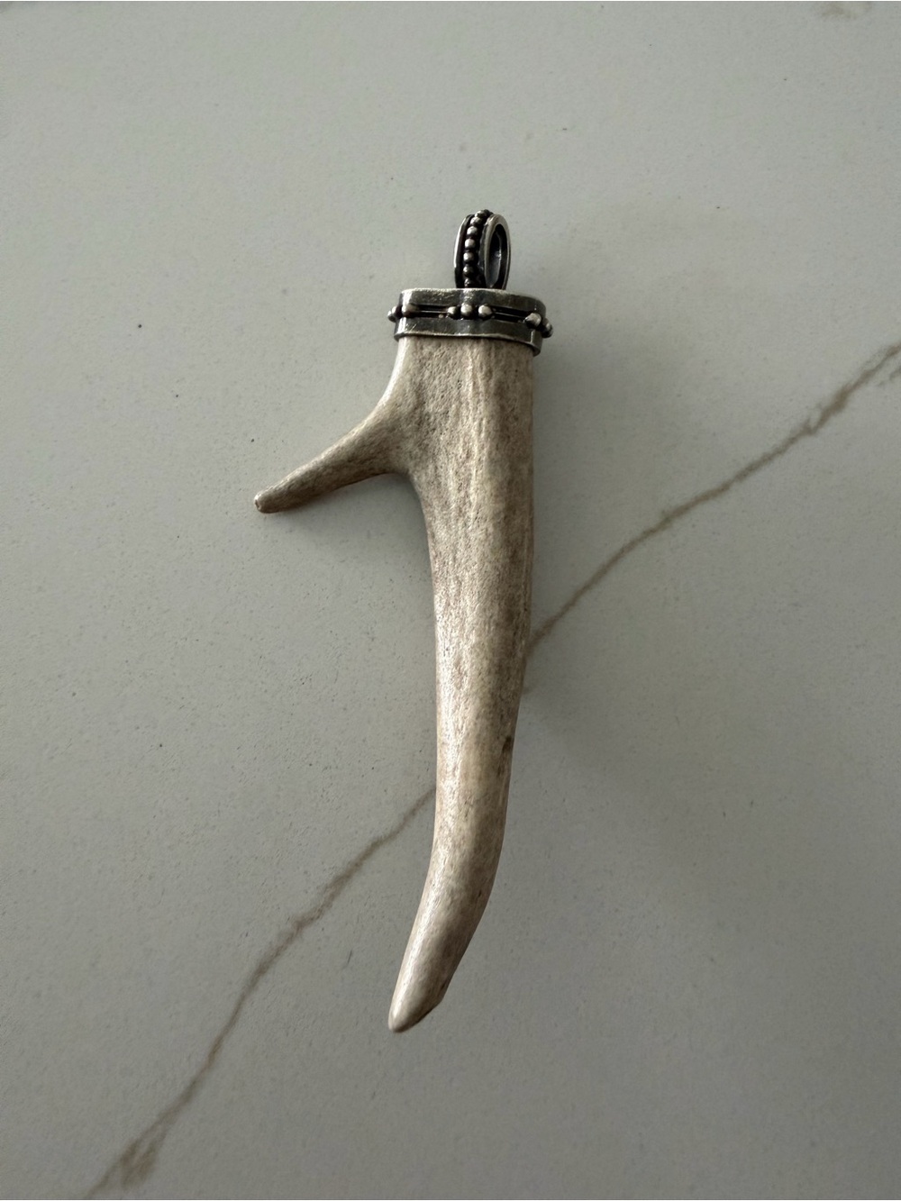 Sterling Silver 925 cap & bale Antler Pendant Necklace - Men Accessories